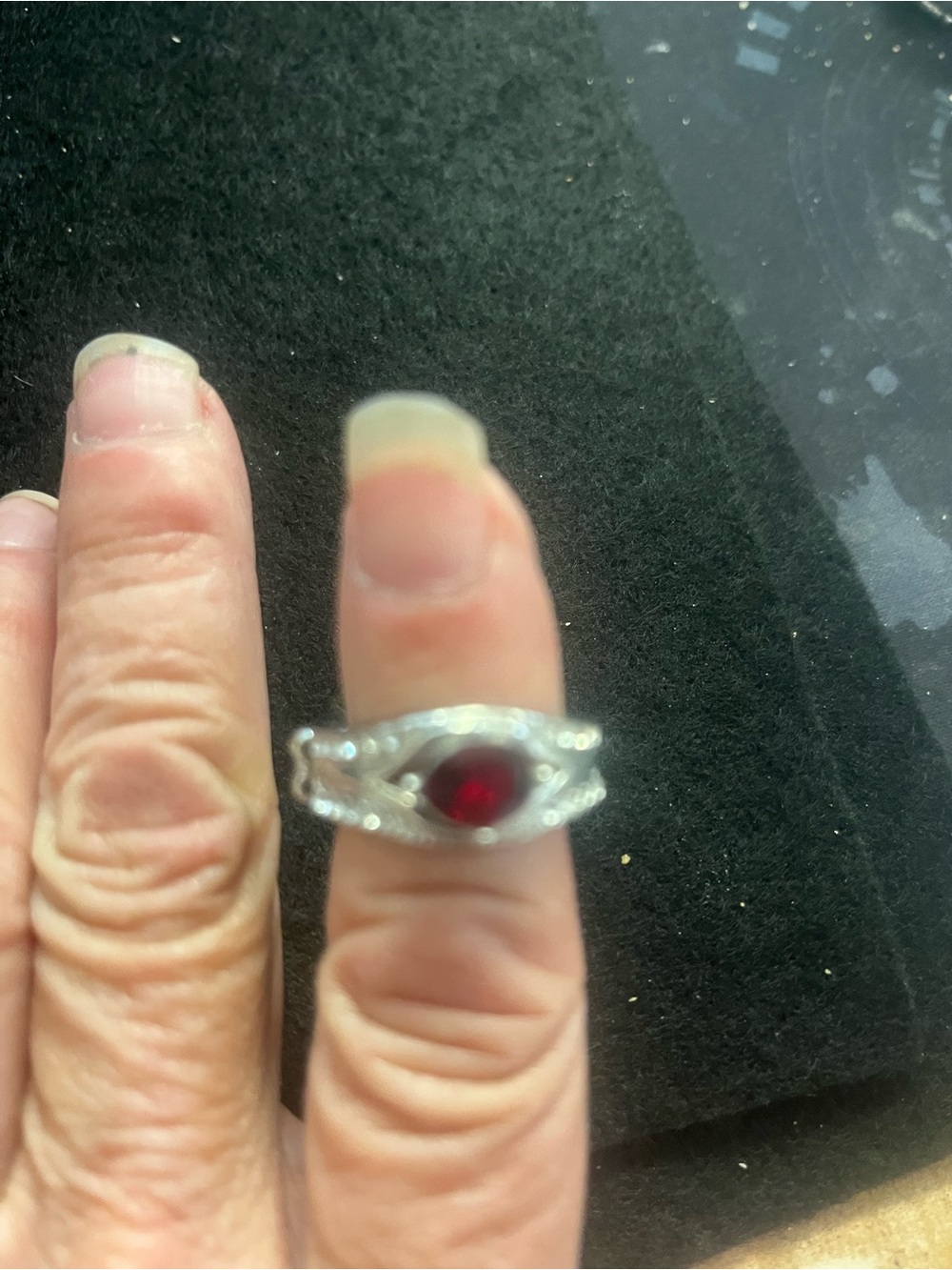 Silver tone Ring with Red Gemstone stretch